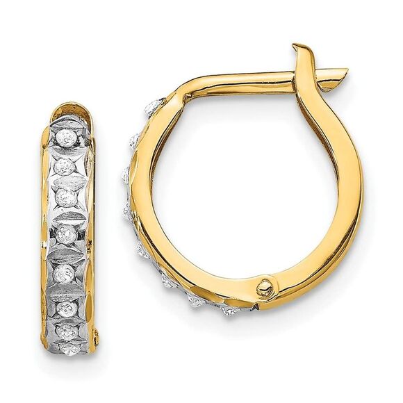 14k Yellow Gold Diamond Fascination Round Hinged Hoop Earrings